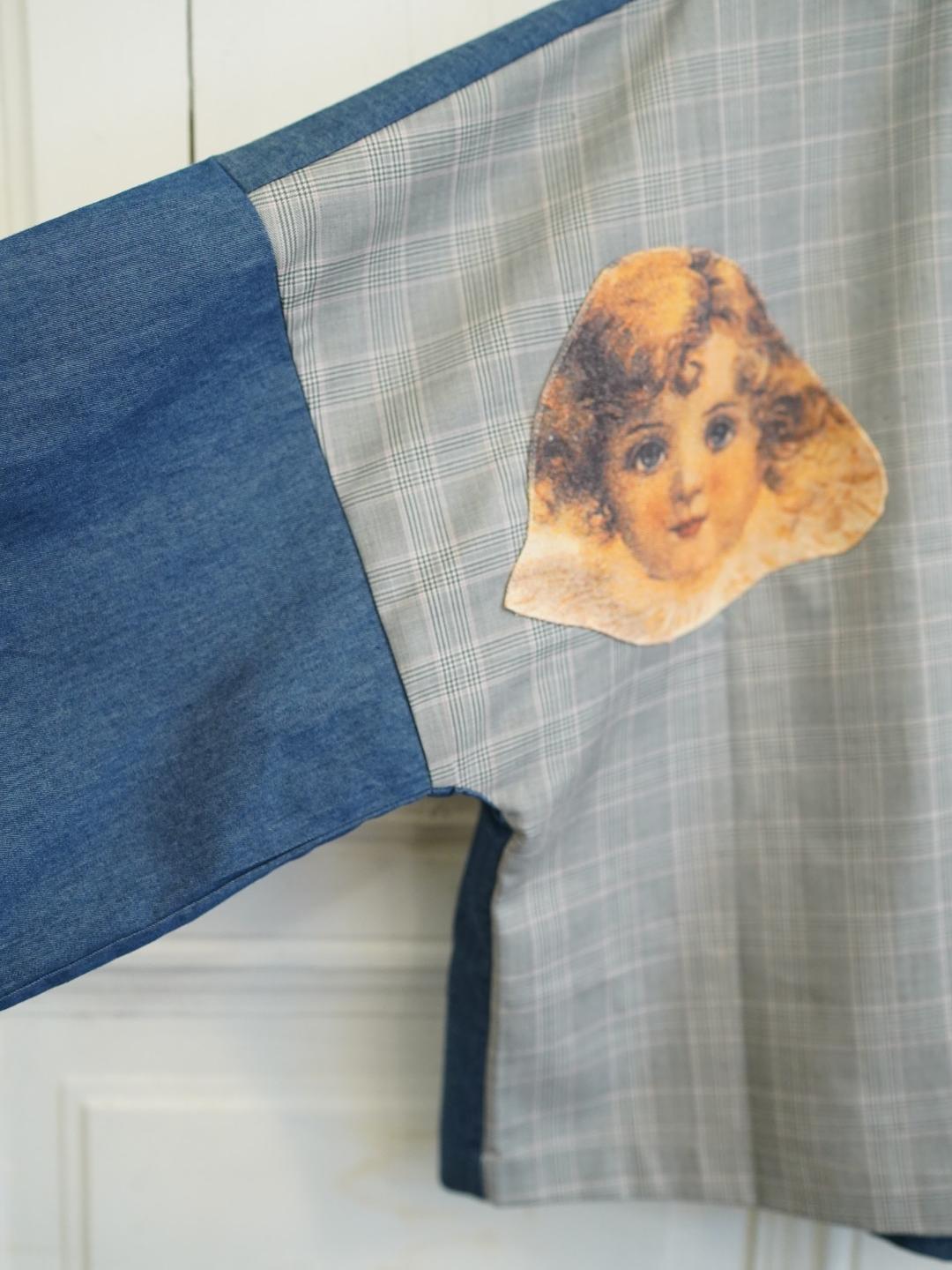 Unlogical Poem Vintage Collage Angel Print Patchwork Denim  Kimono