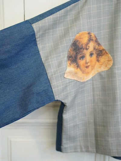 Unlogical Poem Vintage Collage Angel Print Patchwork Denim  Kimono