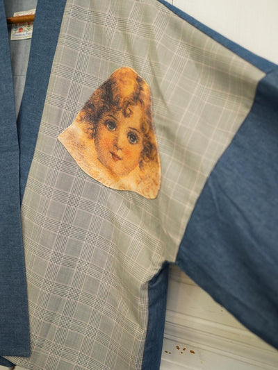 Unlogical Poem Vintage Collage Angel Print Patchwork Denim  Kimono