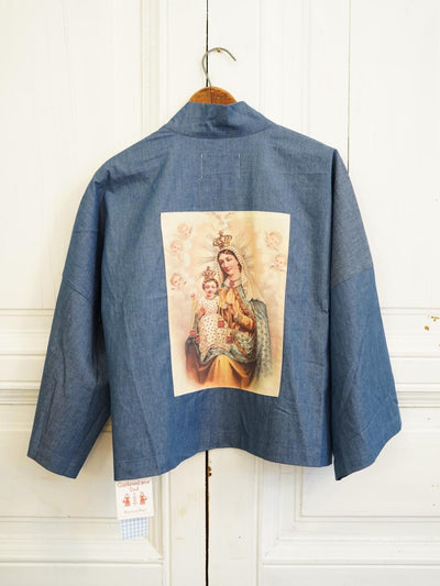 Unlogical Poem Vintage Collage Angel Print Patchwork Denim  Kimono