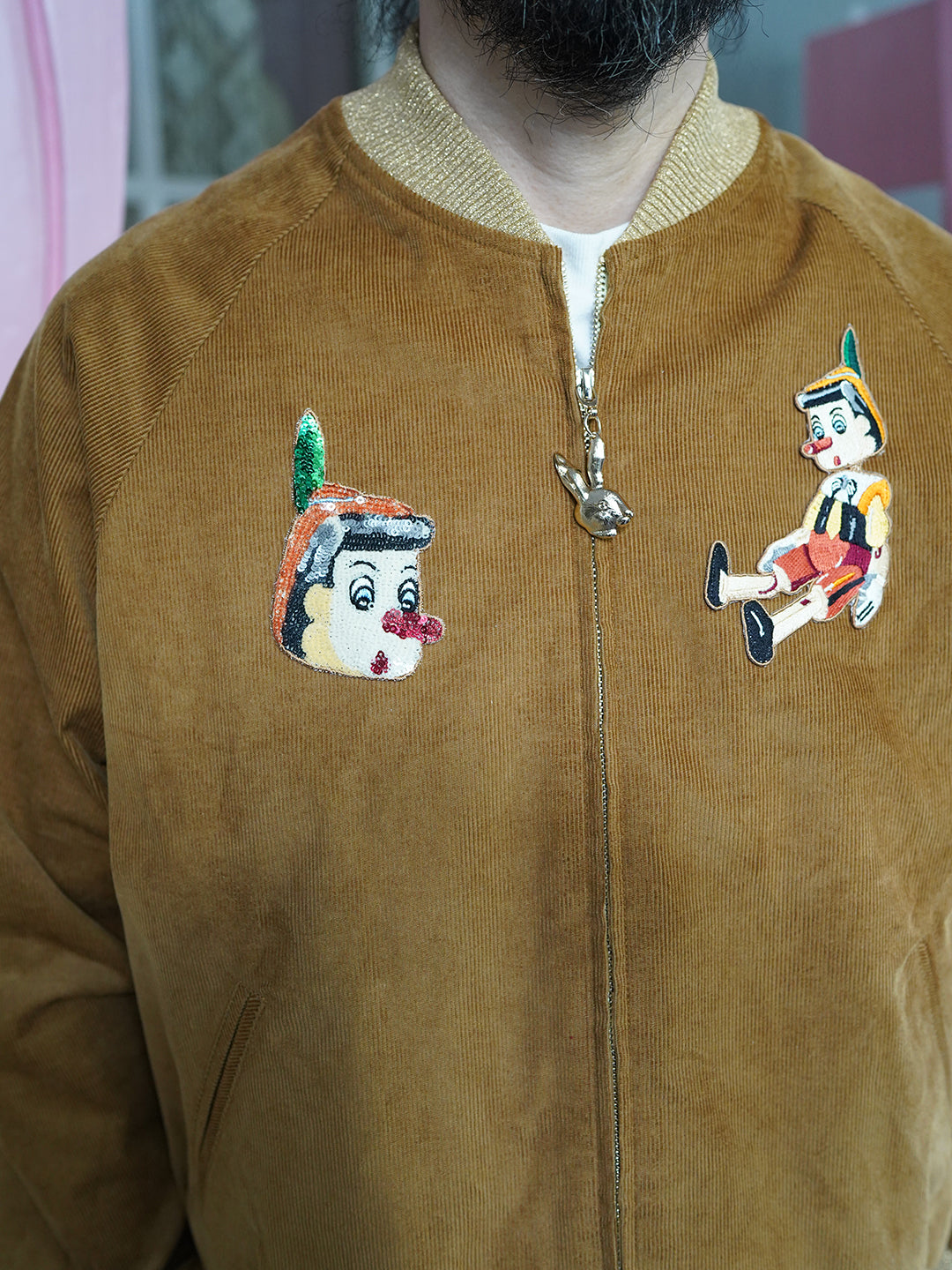 Unlogical Poem Cat Embroidery  Patchwork Brown Jacket