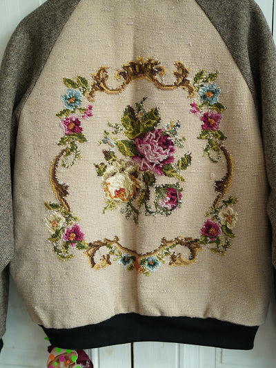 Unlogical Poem Flower Velvet Embroidery Patchwork Woolen Souvenir Jacket