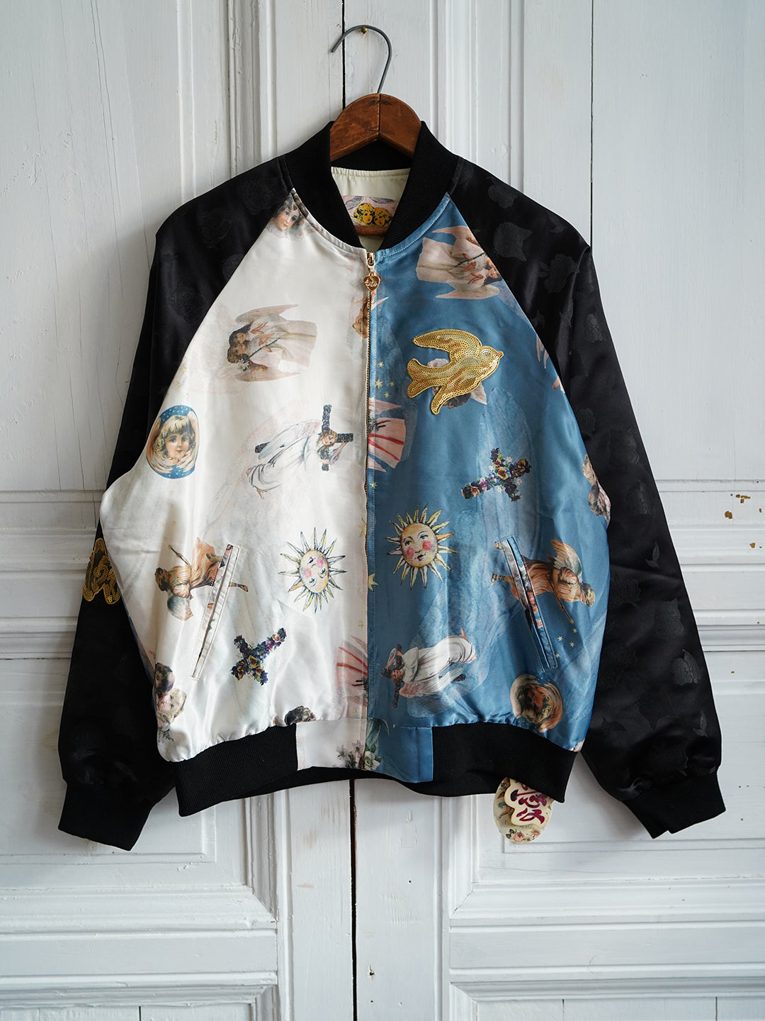 Unlogical Poem Angel Print Patchwork Souvenir Jacket