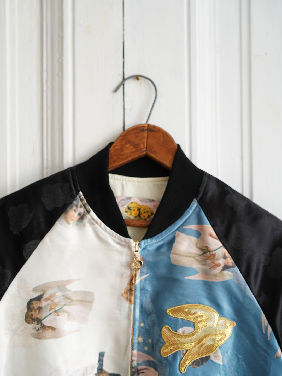 Unlogical Poem Angel Print Patchwork Souvenir Jacket