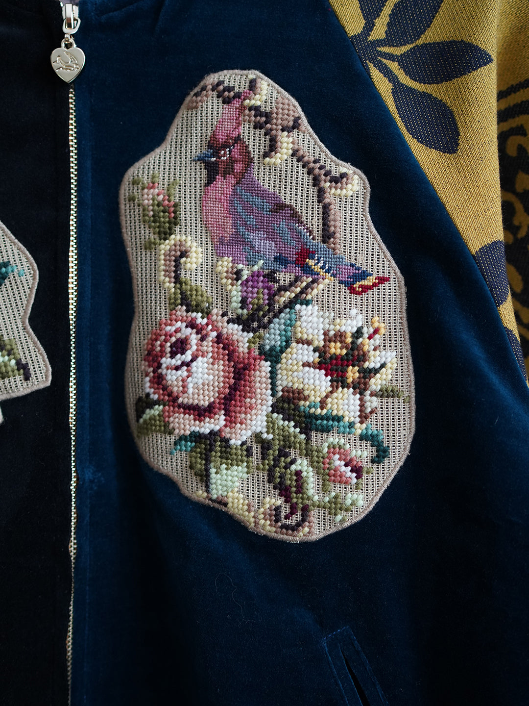 Unlogical Poem Bird and Flower Velvet Embroidery Patchwork Souvenir Jacket