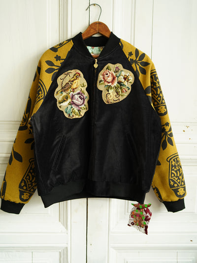 Unlogical Poem Black Velvet Embroidery Patchwork Souvenir Jacket