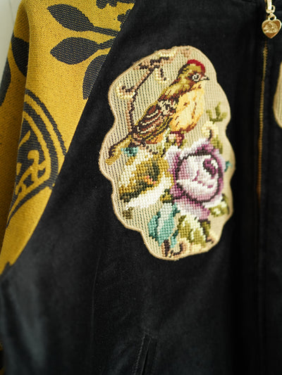 Unlogical Poem Black Velvet Embroidery Patchwork Souvenir Jacket