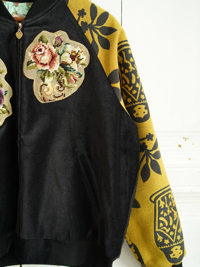 Unlogical Poem Black Velvet Embroidery Patchwork Souvenir Jacket