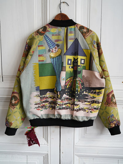 Unlogical Poem Childlike Print Beading Patchwork Souvenir Jacket