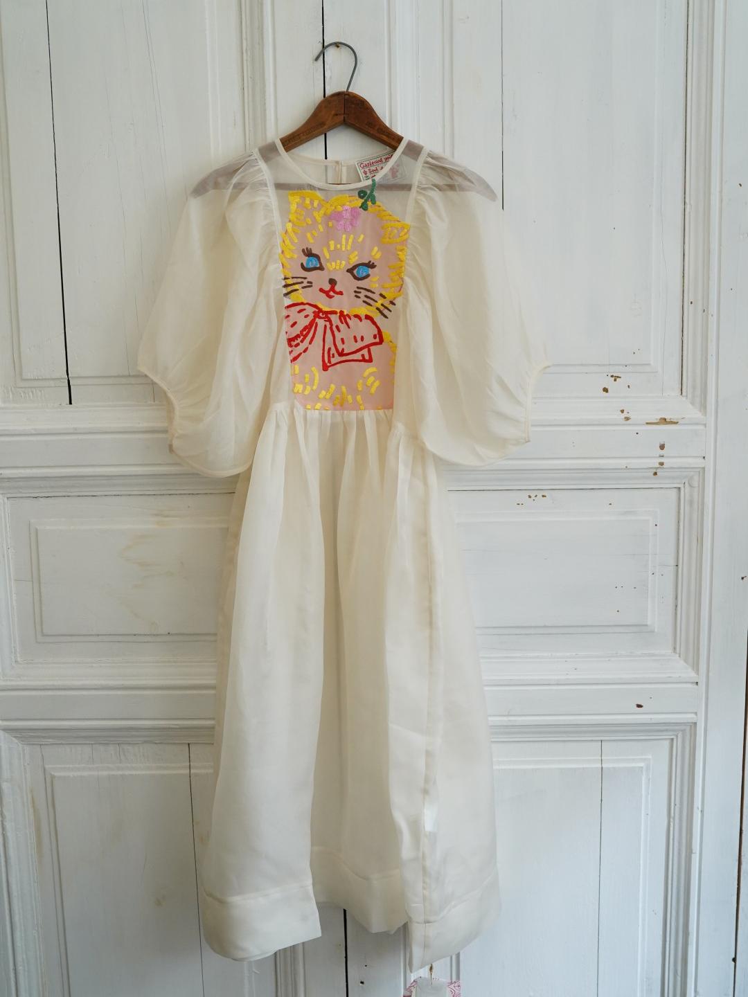 Unlogical Poem Vintage Style Silk Organza Cat Print Dress