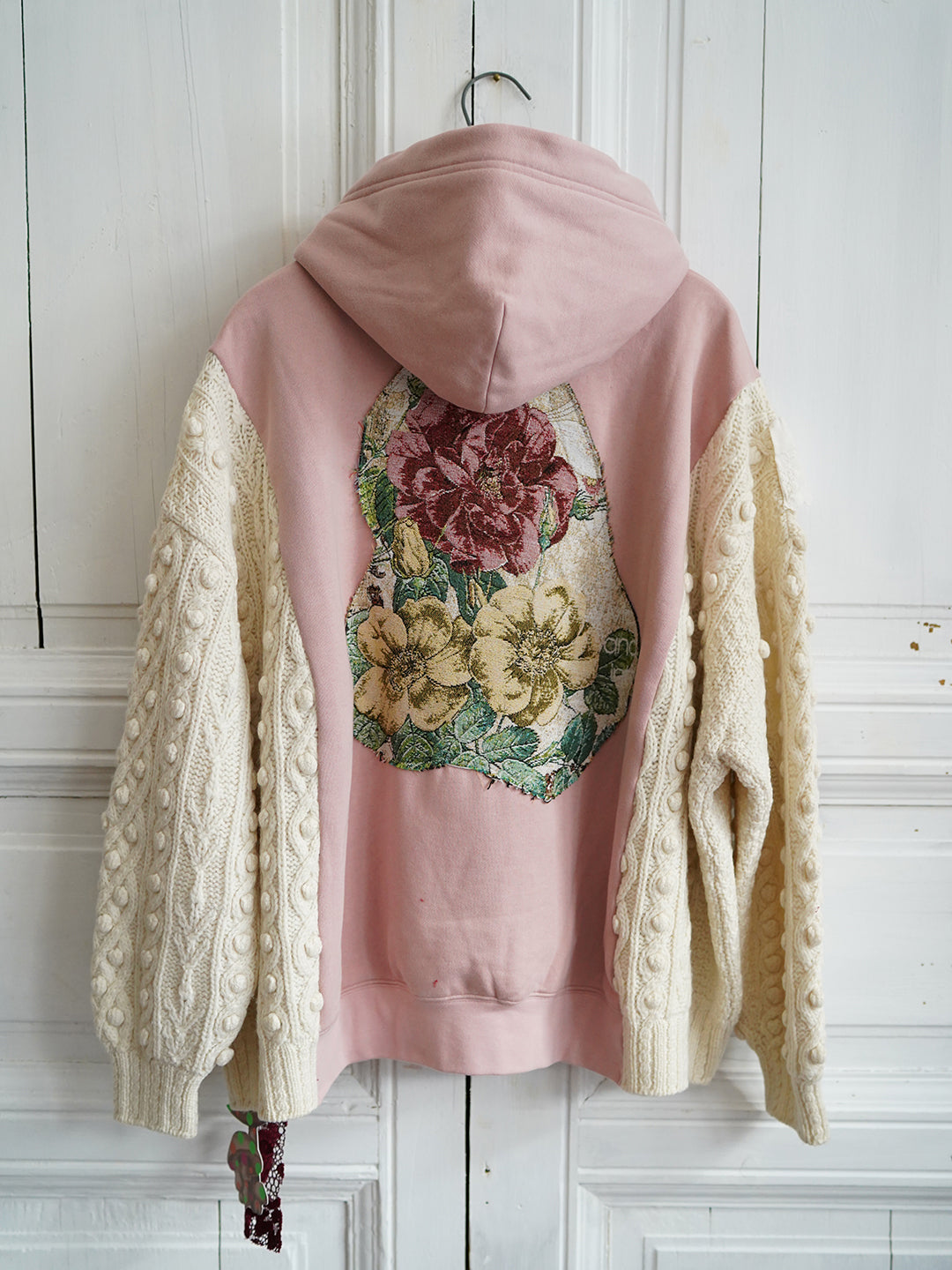 Unlogical Poem Flower Patchwork Lace Knitted Pink Hoodie