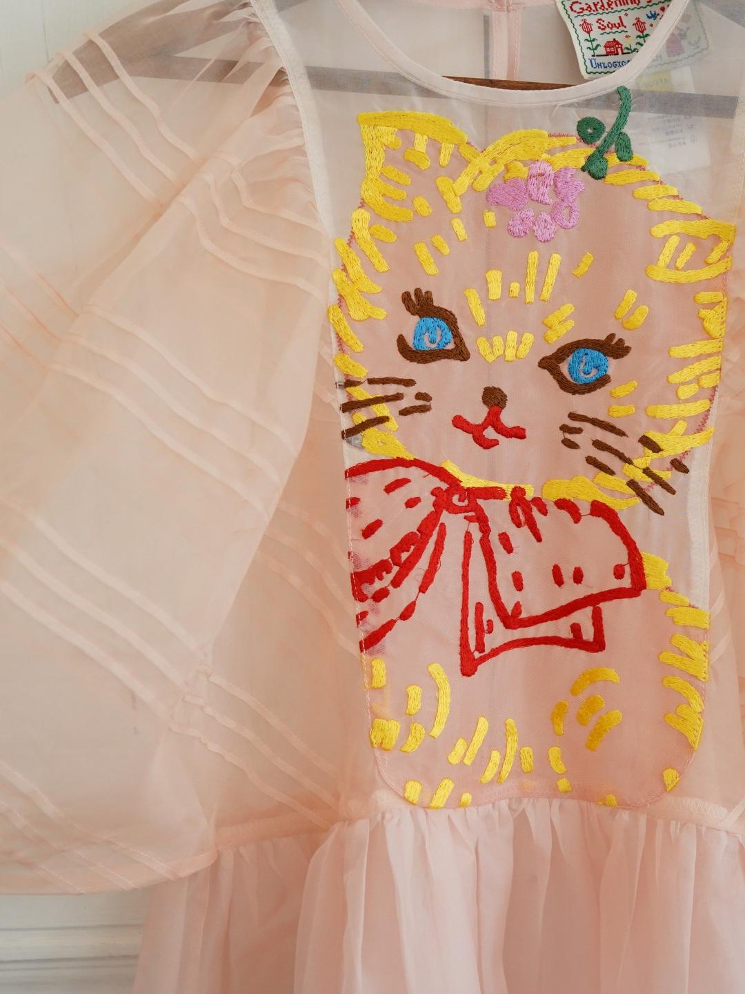 Unlogical Poem Vintage Style Silk Organza Cat Print Dress
