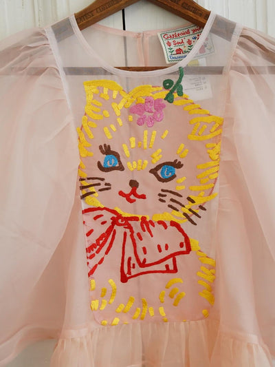 Unlogical Poem Vintage Style Silk Organza Cat Print Dress