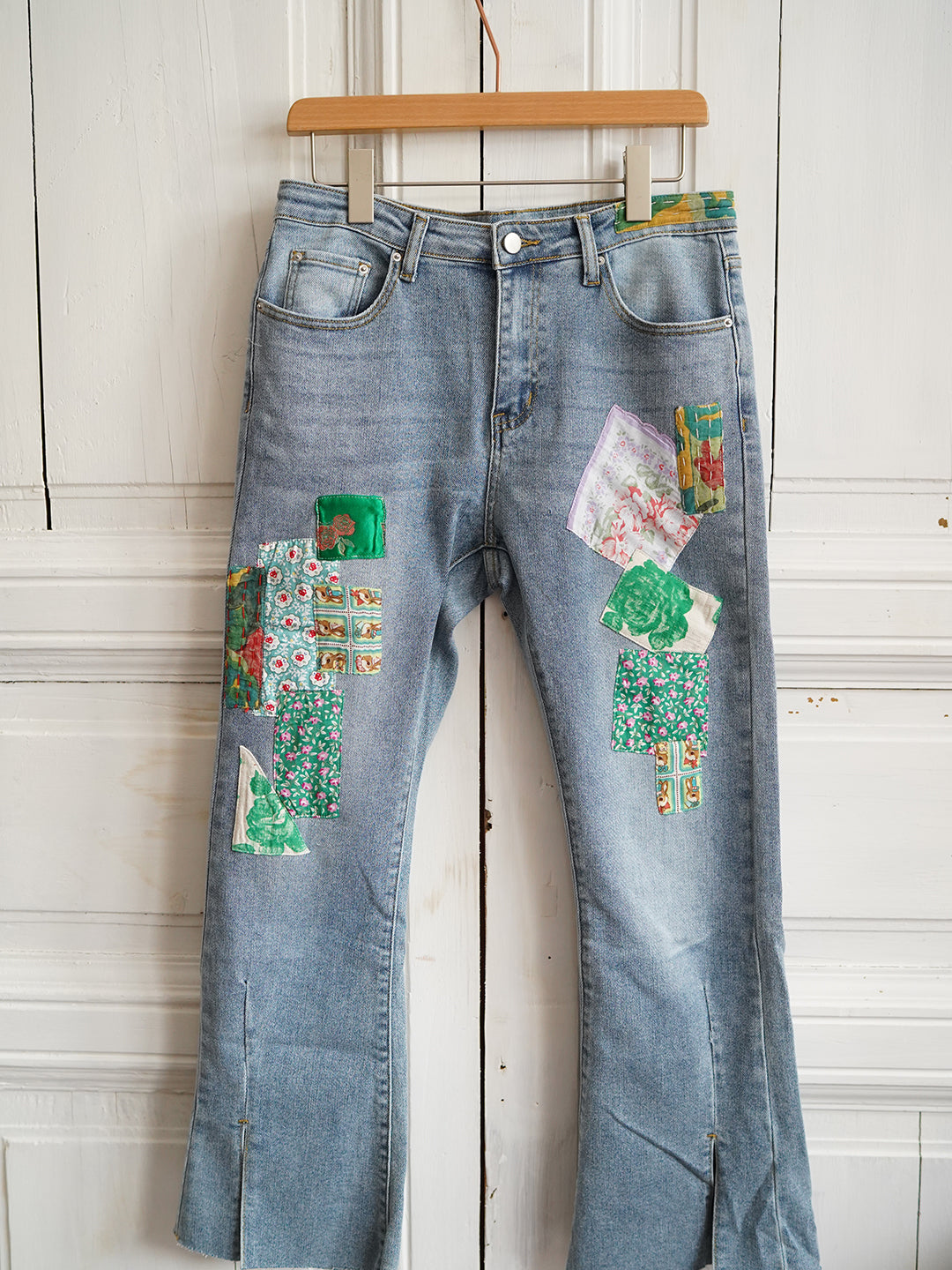 Unlogical Poem Floral Fabric Collage Jeans