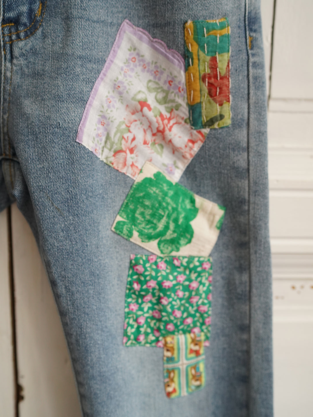 Unlogical Poem Floral Fabric Collage Jeans