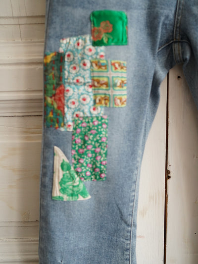 Unlogical Poem Floral Fabric Collage Jeans