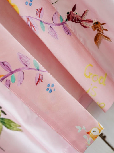 Unlogical Poem Floral Print Koi Fish Embroidered Silk  Kimono