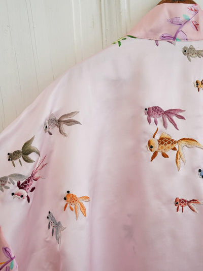 Unlogical Poem Floral Print Koi Fish Embroidered Silk  Kimono