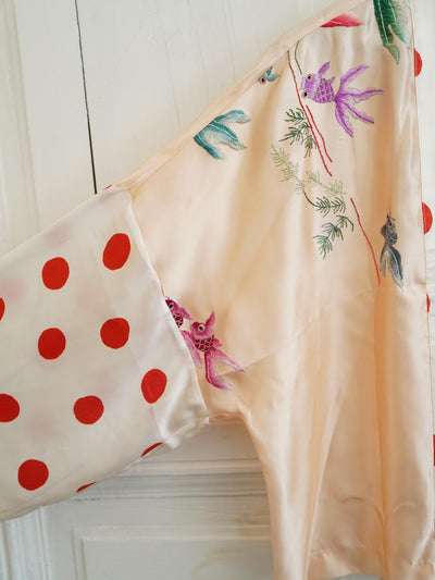 Unlogical Poem Polka Dot  Koi Fish  Embroidered Silk  Kimono