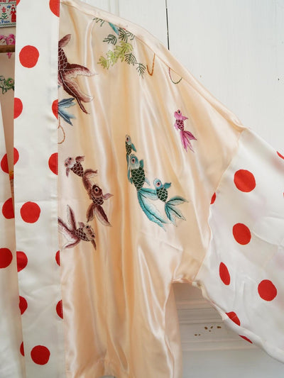 Unlogical Poem Polka Dot  Koi Fish  Embroidered Silk  Kimono