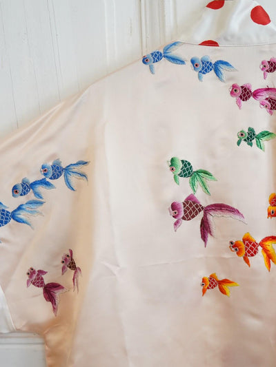 Unlogical Poem Polka Dot  Koi Fish  Embroidered Silk  Kimono