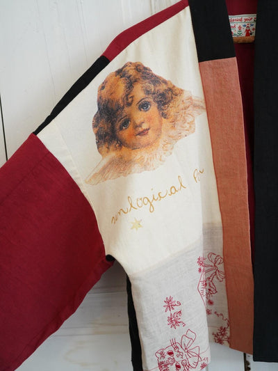 Unlogical Poem Angel Illustration Print Patchwork Cotton Embroidery Kimono
