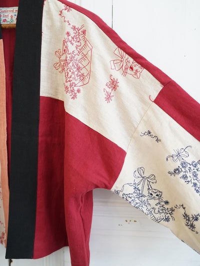 Unlogical Poem Angel Illustration Print Patchwork Cotton Embroidery Kimono