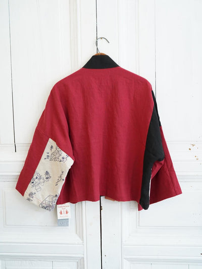 Unlogical Poem Angel Illustration Print Patchwork Cotton Embroidery Kimono