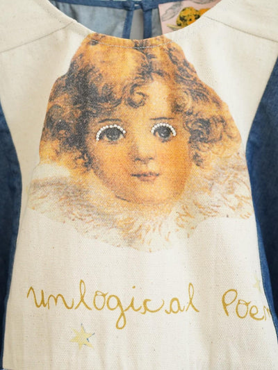 Unlogical Poem Vintage Comic Print Denim with Angel Motifs Blouse