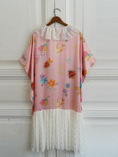 Unlogical Poem Polka Dot Tulle Illustration Print Silk Dress