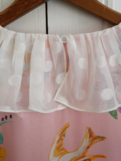 Unlogical Poem Polka Dot Tulle Illustration Print Silk Dress