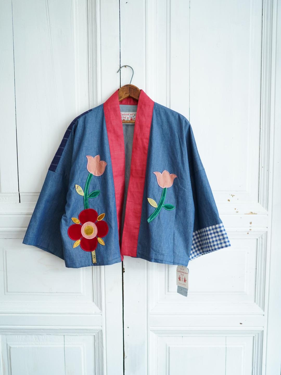 Unlogical Poem Vintage Floral Collage Stripe Patchwork Denim  Kimono