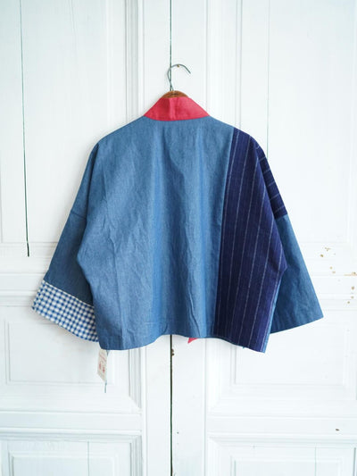 Unlogical Poem Vintage Floral Collage Stripe Patchwork Denim  Kimono