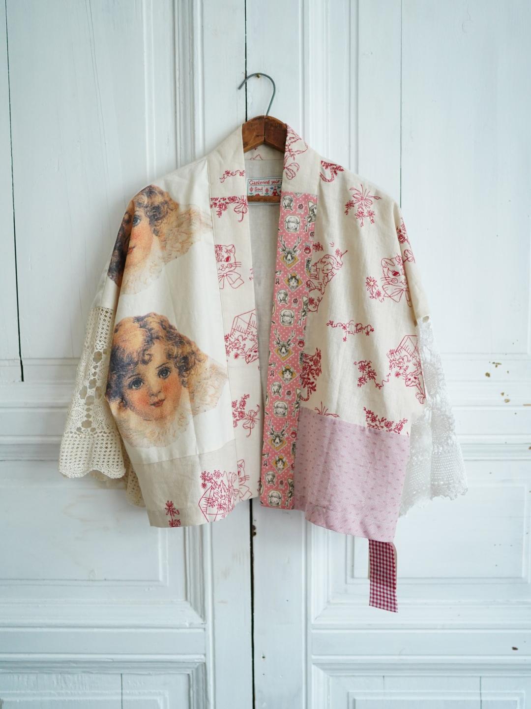 Unlogical Poem Collage Angel Print  Embroidered Patchwork Knitted Lace Crochet  Kimono