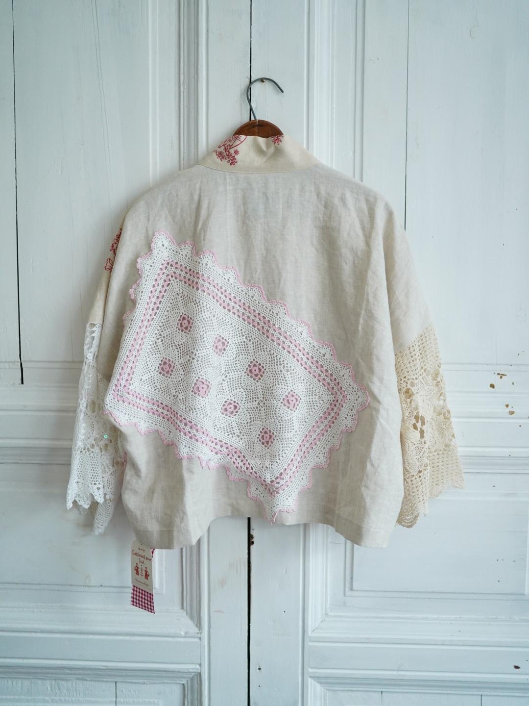 Unlogical Poem Collage Angel Print  Embroidered Patchwork Knitted Lace Crochet  Kimono