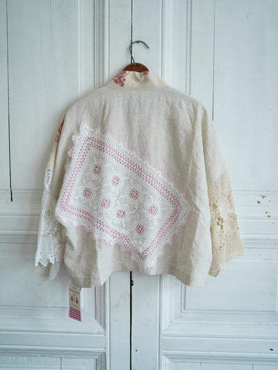 Unlogical Poem Collage Angel Print  Embroidered Patchwork Knitted Lace Crochet  Kimono
