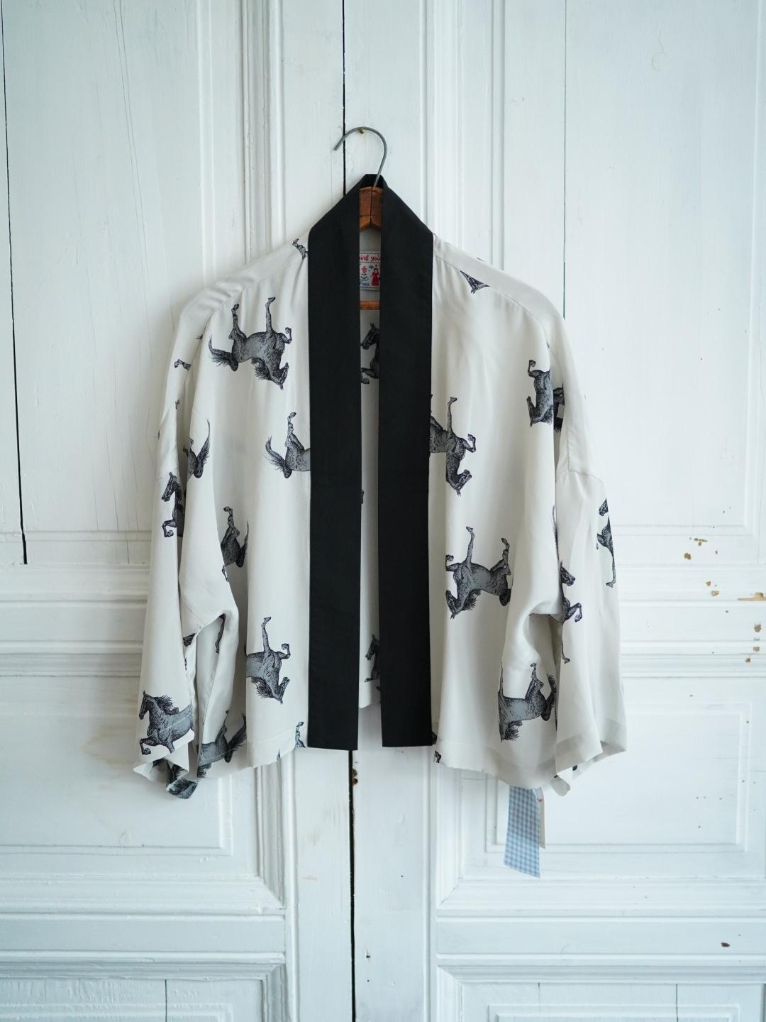 Unlogical Poem Vintage Equestrian Illustration Print Silk  Kimono