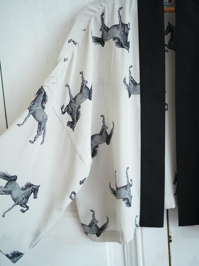 Unlogical Poem Vintage Equestrian Illustration Print Silk  Kimono