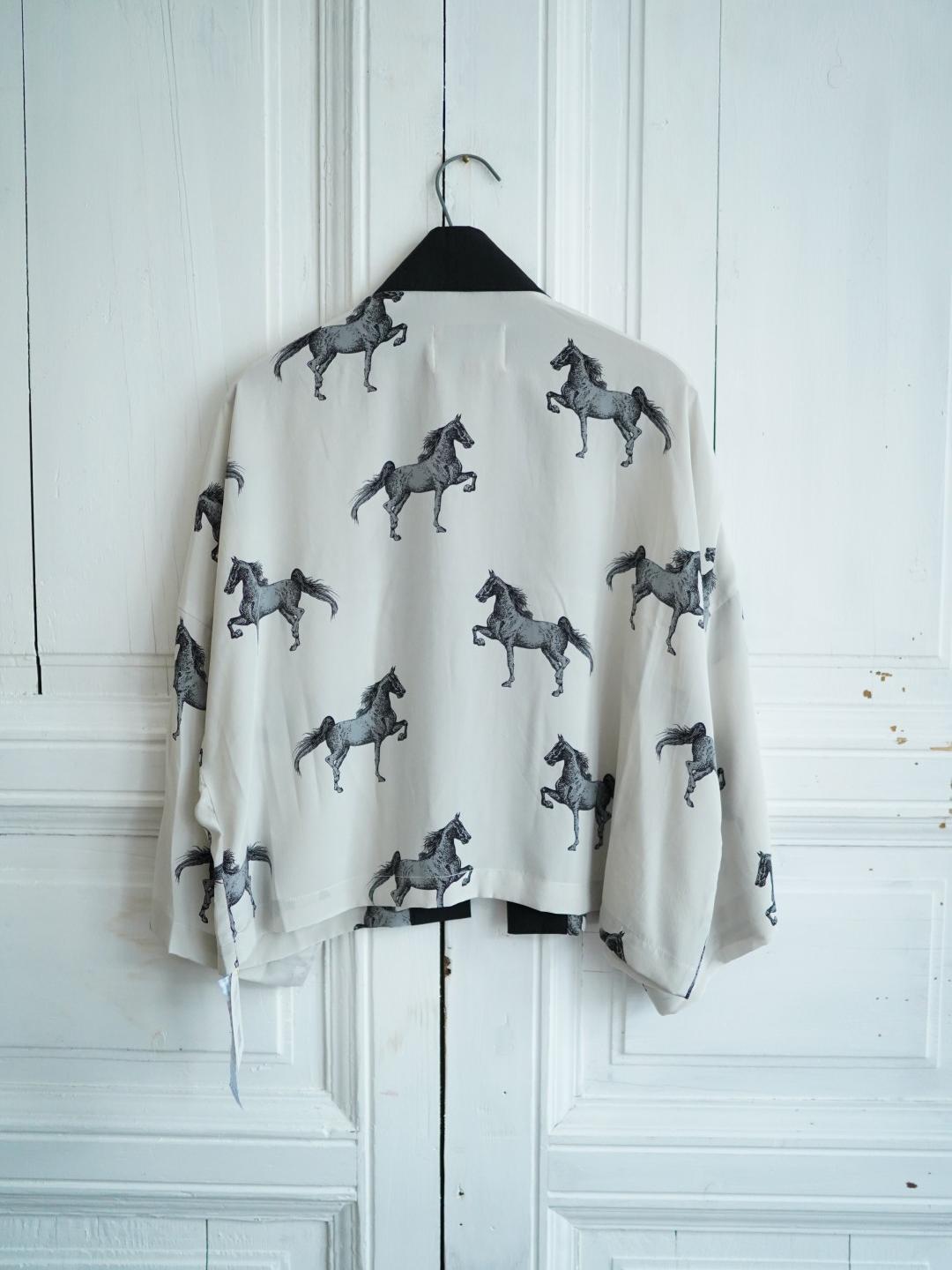 Unlogical Poem Vintage Equestrian Illustration Print Silk  Kimono