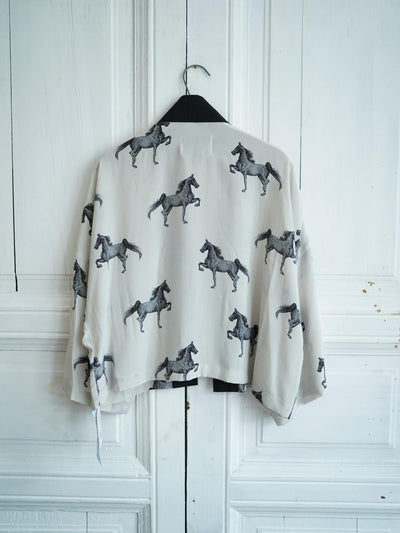 Unlogical Poem Vintage Equestrian Illustration Print Silk  Kimono