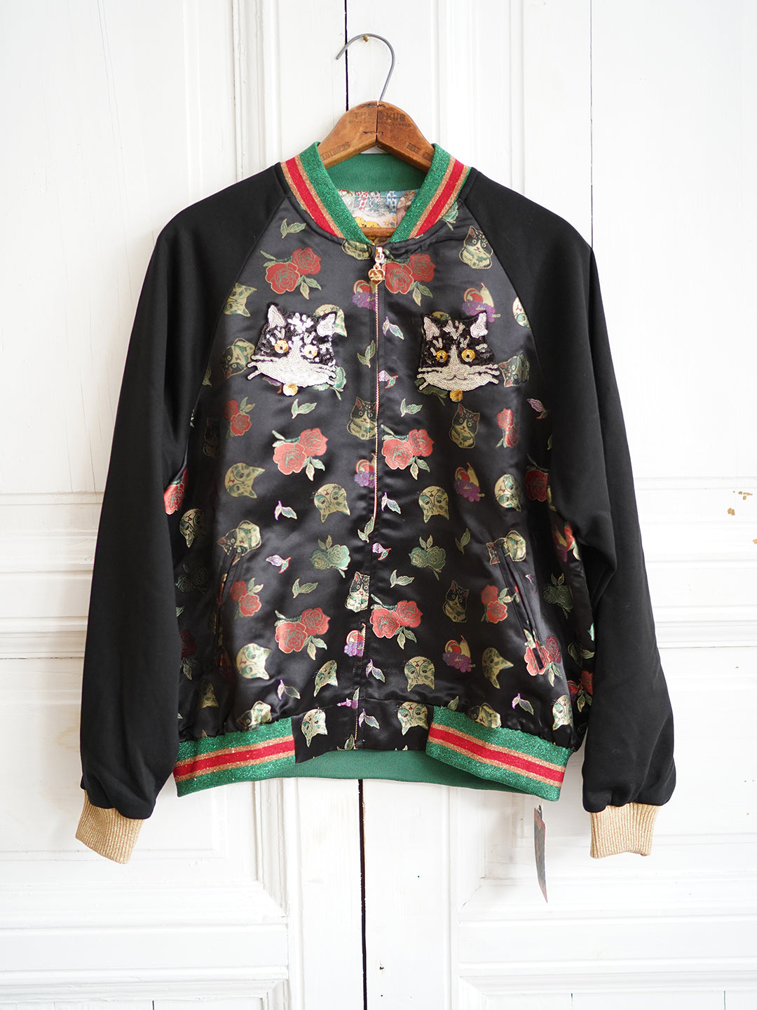 Unlogical Poem Cat Sequin Embroidery Patchwork Souvenir Jacket