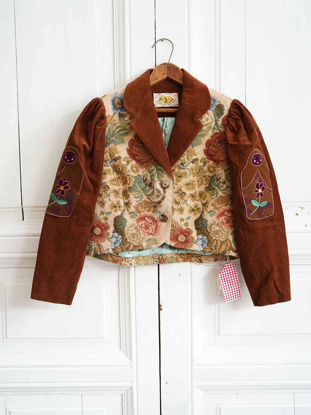 Unlogical Poem Doll Embroidery Corduroy Patchwork Flower Yarn-dyed Blazer