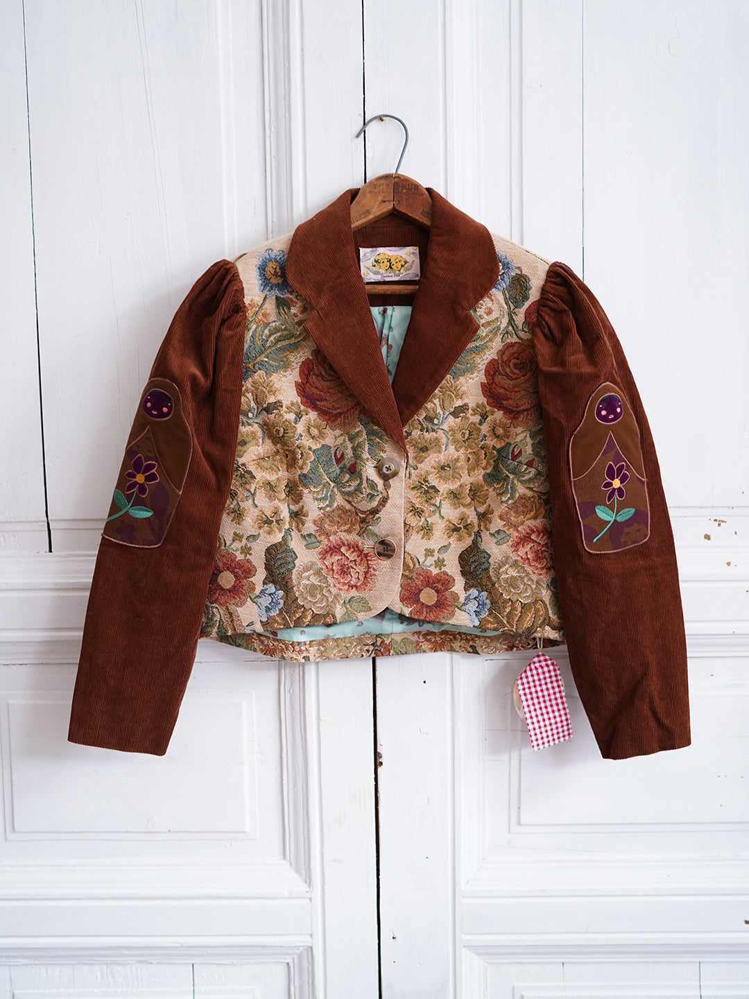 Unlogical Poem Doll Embroidery Corduroy Patchwork Flower Yarn-dyed Blazer