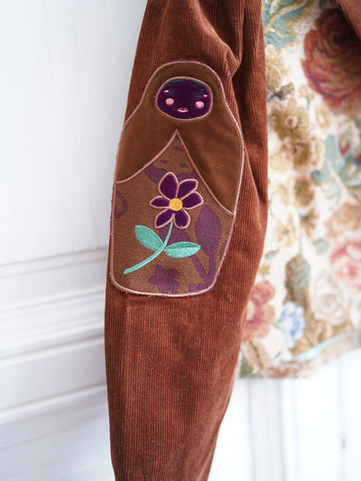 Unlogical Poem Doll Embroidery Corduroy Patchwork Flower Yarn-dyed Blazer