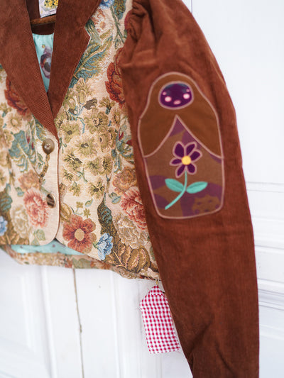 Unlogical Poem Doll Embroidery Corduroy Patchwork Flower Yarn-dyed Blazer