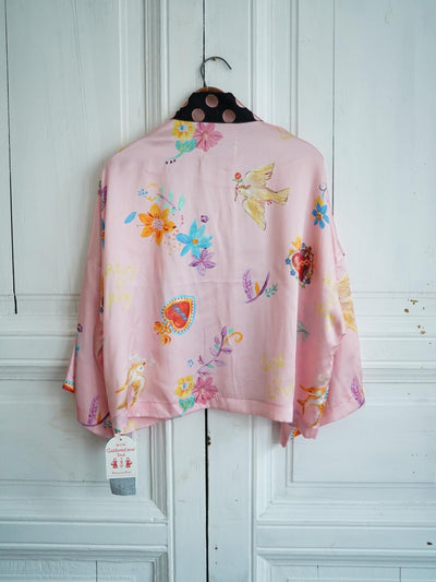 Unlogical Poem Polka Dot Tulle Illustration Print Silk  Kimono