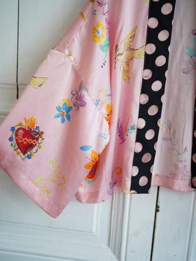 Unlogical Poem Polka Dot Tulle Illustration Print Silk  Kimono