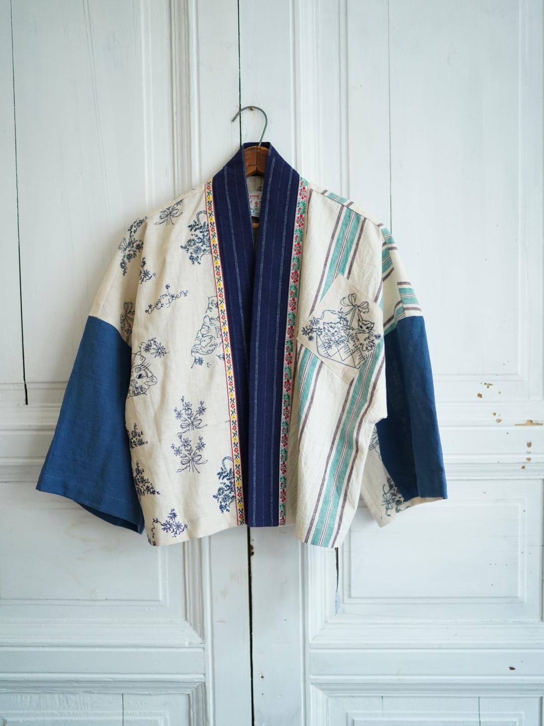 Unlogical Poem Vintage Floral Collage Stripe Patchwork Denim  Kimono