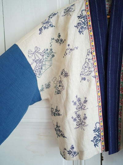 Unlogical Poem Vintage Floral Collage Stripe Patchwork Denim  Kimono