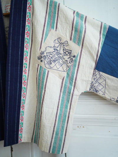 Unlogical Poem Vintage Floral Collage Stripe Patchwork Denim  Kimono